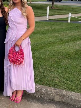 Purple Ruffle Pleated Evening Dress